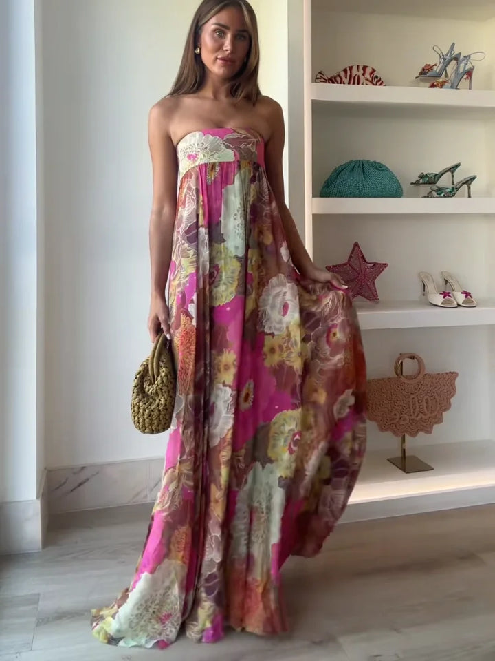 Women's Wedding Guest Maxi Dress | Floral Strapless