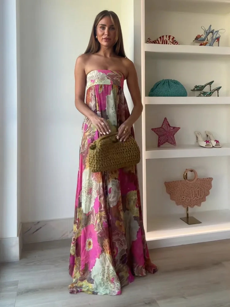 Women's Wedding Guest Maxi Dress | Floral Strapless