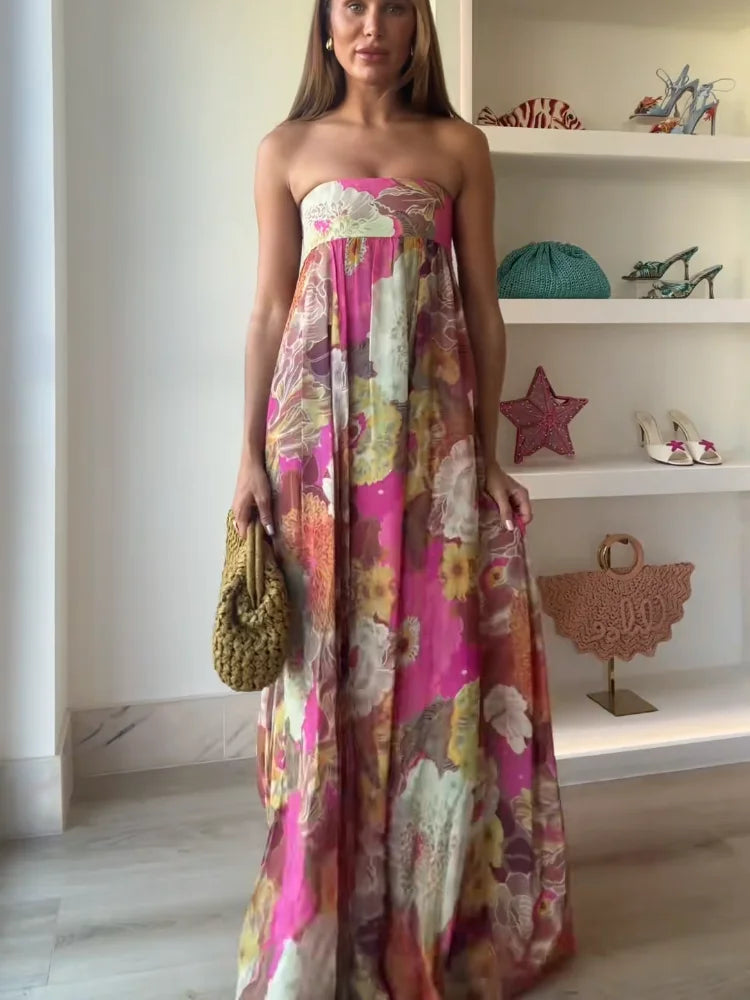 Women's Wedding Guest Maxi Dress | Floral Strapless