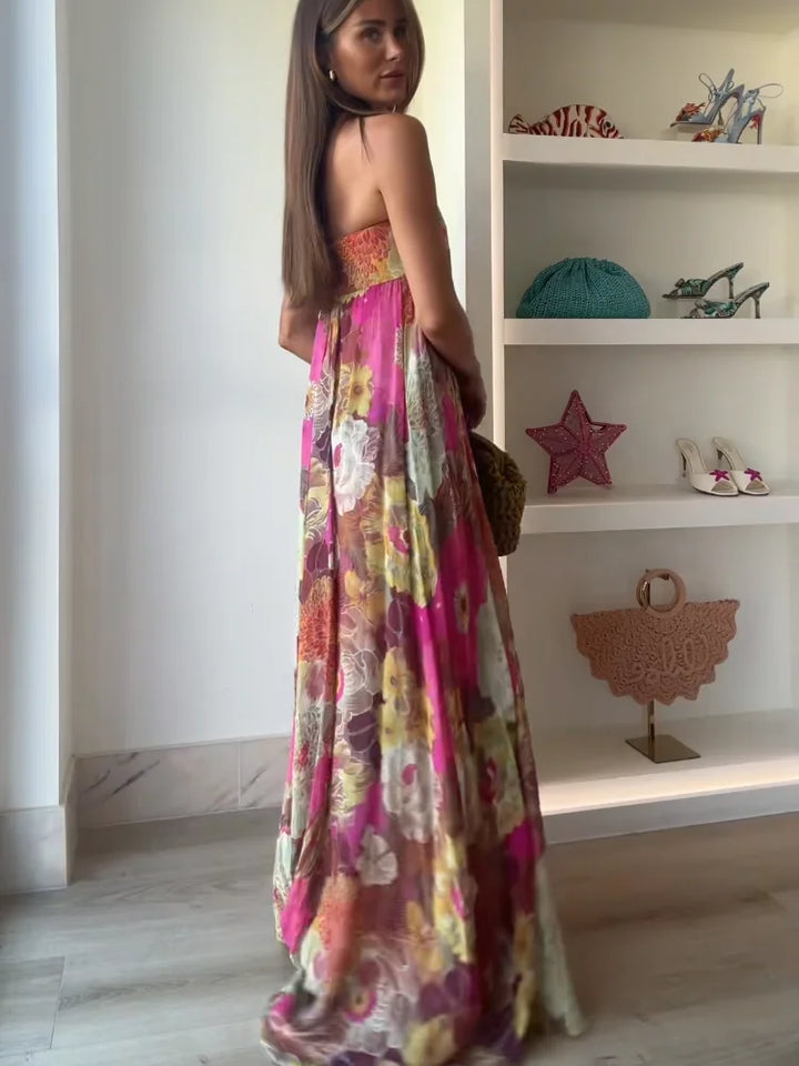 Women's Wedding Guest Maxi Dress | Floral Strapless