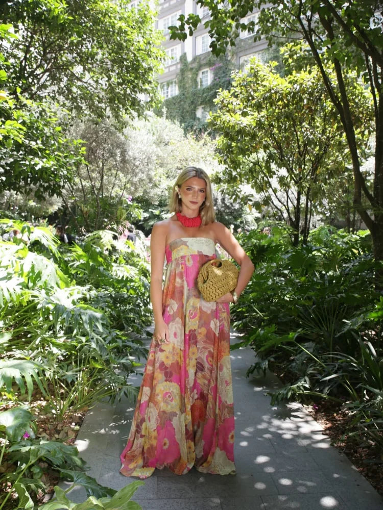 Women's Wedding Guest Maxi Dress | Floral Strapless