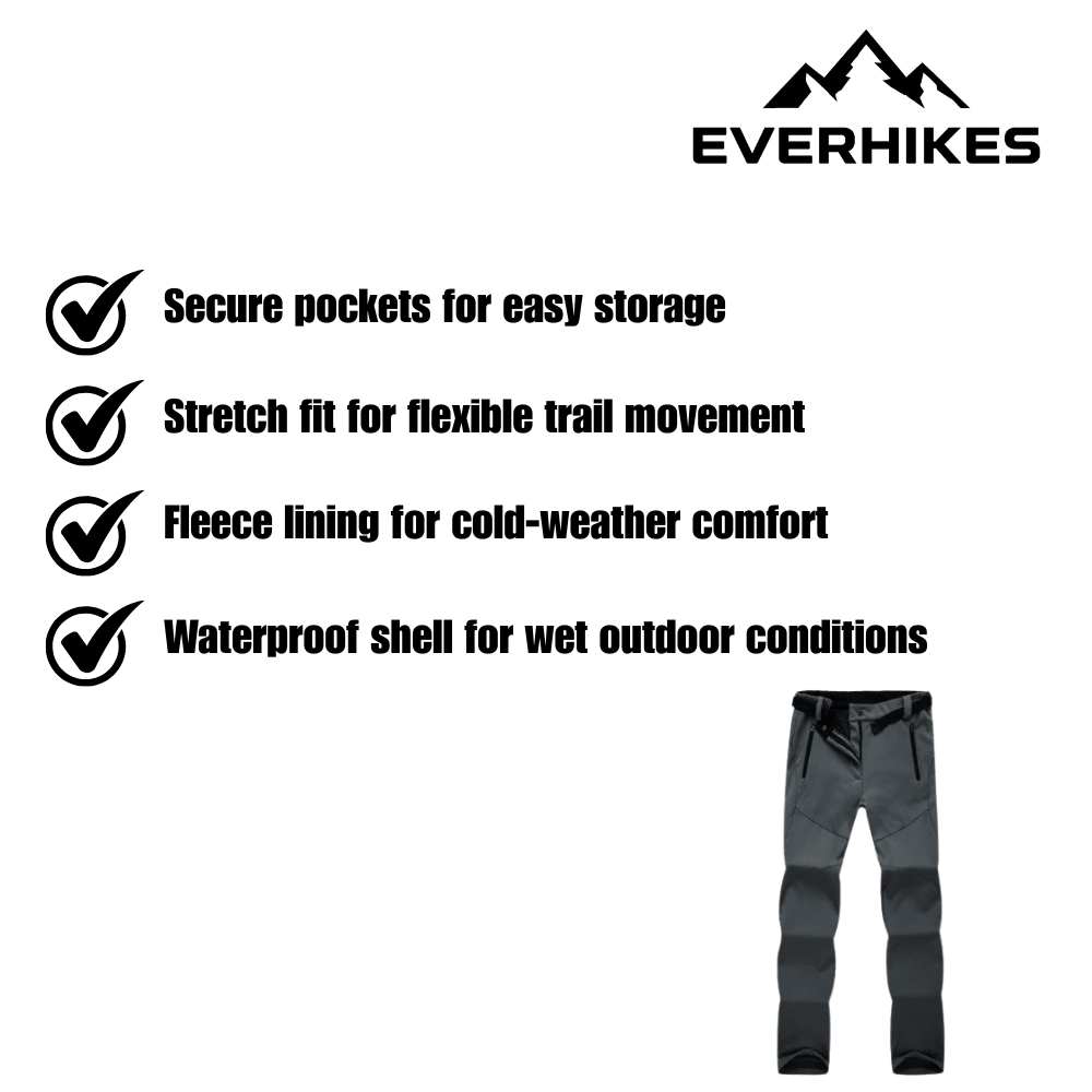 Women's full-length hiking pants with belt, zip pockets and shaped leg panels