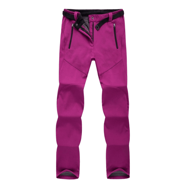Women's full-length hiking pants with belt, zip pockets and shaped leg panels