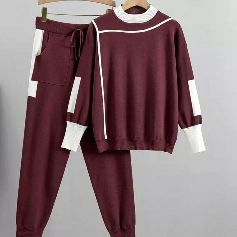 Zinnia | Women's Casual Knit Two-Piece Sweater Pants Set Drawstring Jogger